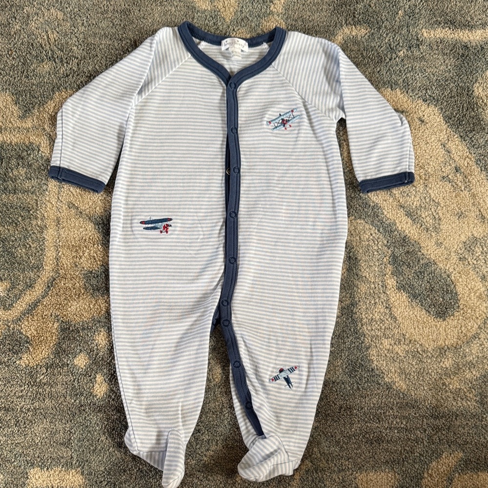 Kissy Kissy Blue and White Striped Footie